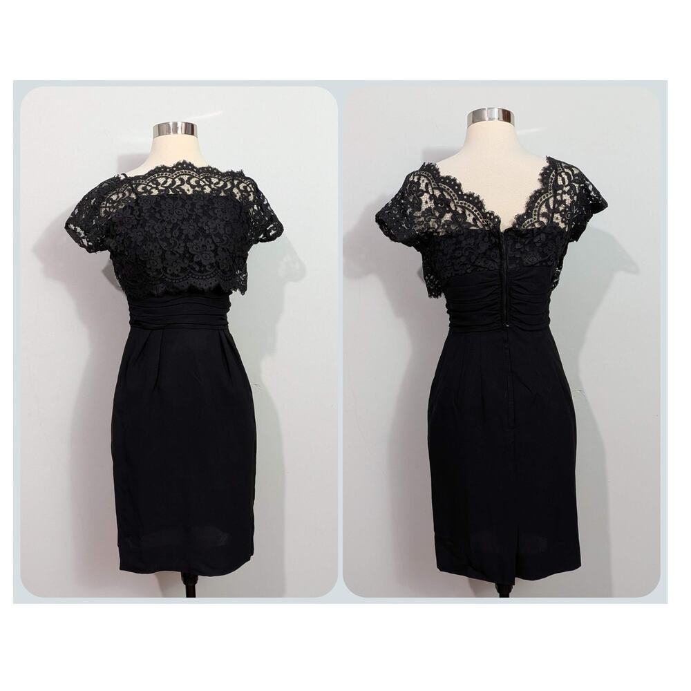 50s Black Spaghetti Strap & Lace Wiggle Dress